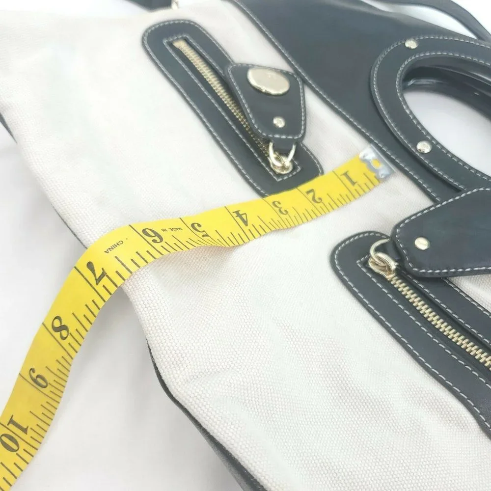 Kate Spade Womens Black Cream Canvas Leather Zip Pockets Crossbody Handb…